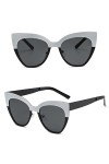HCHES Vintage Blanc Noir Cat Eye Lunettes de Soleil Dames Luxe Rétro Surdimensionné Femmes Lunettes de Soleil Cadre en Métal 