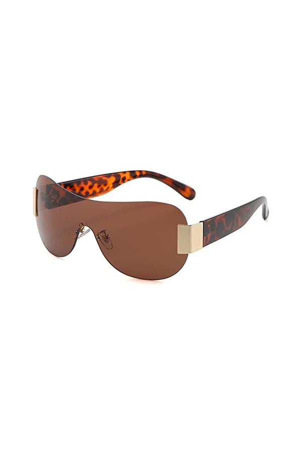 Lunettes de soleil surdimensionnées Femmes Hommes One Piece Protection UV Lunettes de soleil sans cadre Rétro, marron, taille