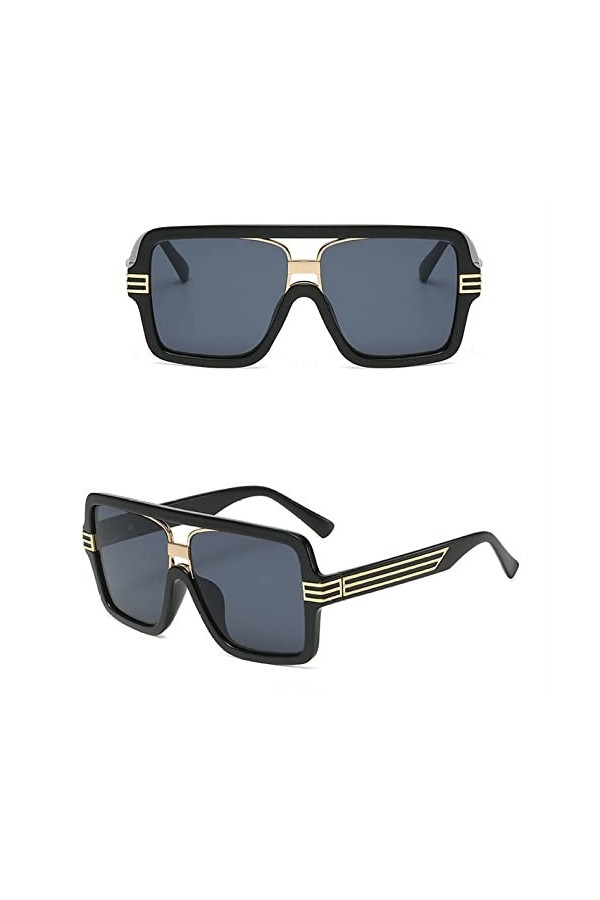 HCHES Lunettes de soleil rétro surdimensionnées à grand cadre Femmes Designer Black Square Lunettes de soleil de luxe Goggle 