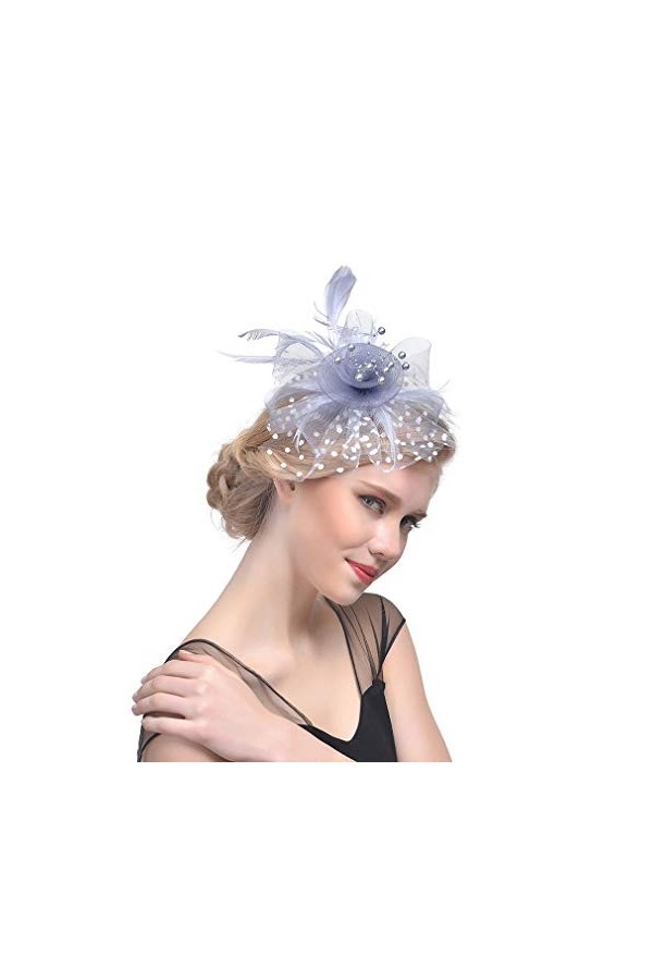 YiyiLai Chapeau Bibi Femme Tulle Plume Pince à Cheveux Serre-tête Bordeau