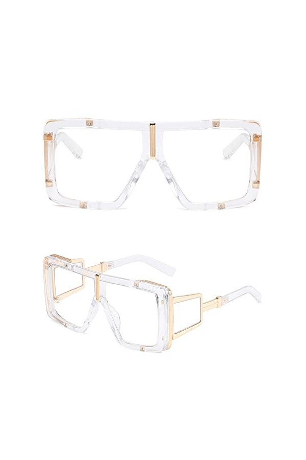 HCHES Lunettes de soleil carrées surdimensionnées à la mode Femmes Cool Designer Gradient Eyewear Clear Frame Vintage Male Fl