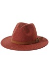 Lanzom Chapeau Fedora en feutre pour femme avec bande - - Taille unique