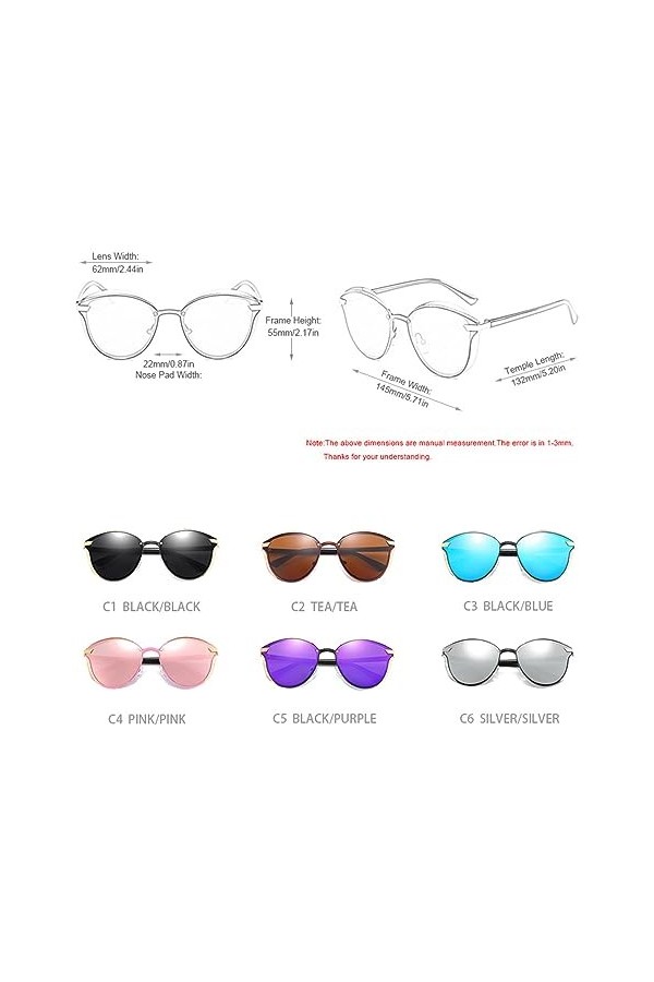 HCHES Cat Eye Femmes Lunettes de Soleil Polarisées Vintage Métal Dames Lunettes de Soleil Conduite Lunettes de Soleil,3,Taill