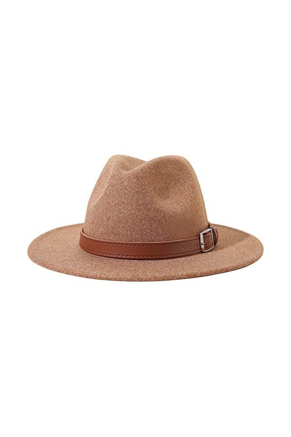 Lanzom Chapeau Fedora en feutre pour femme avec bande - - Taille unique