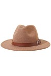 Lanzom Chapeau Fedora en feutre pour femme avec bande - - Taille unique