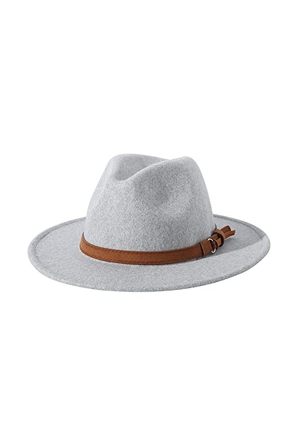 Lanzom Chapeau Fedora en feutre pour femme avec bande - - Taille unique