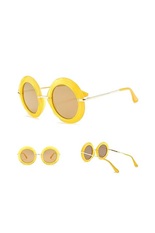 HPIRME Lunettes de soleil rondes surdimensionnées femmes Vintage rétro vert cadre femme lunettes de soleil nuances, C4, taill