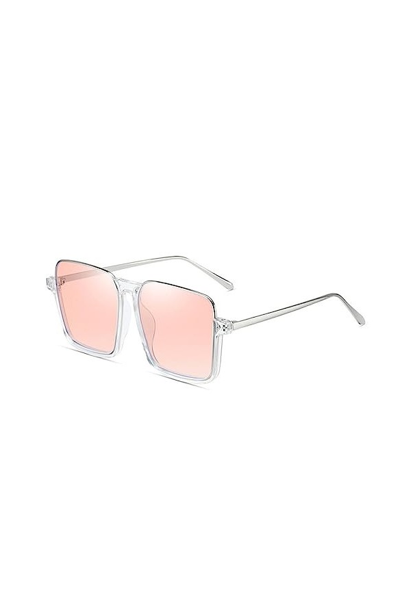 HPIRME Lunettes de soleil femme surdimensionnées carrées vintage lunettes de soleil lunettes transparentes UV400, argent noir