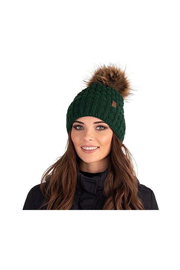 VIVISENCE Femme Bonnet Classique Et Élégant 7015, Fabriqué en UE, Vert,UNI