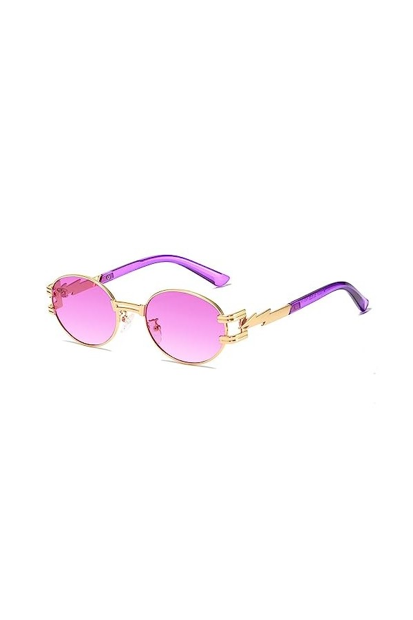 HPIRME Lunettes de soleil steam punk en métal hommes femmes lunettes rondes ovales lunettes de soleil hip hop, or violet, tai