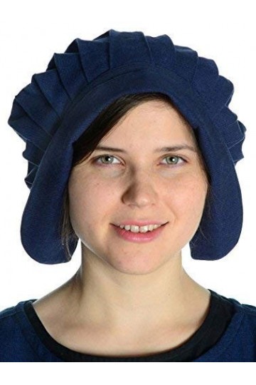 HEMAD Bonnet médiéval pour Femme - avec Assiette et Cravate - Coton Pur – Bleu