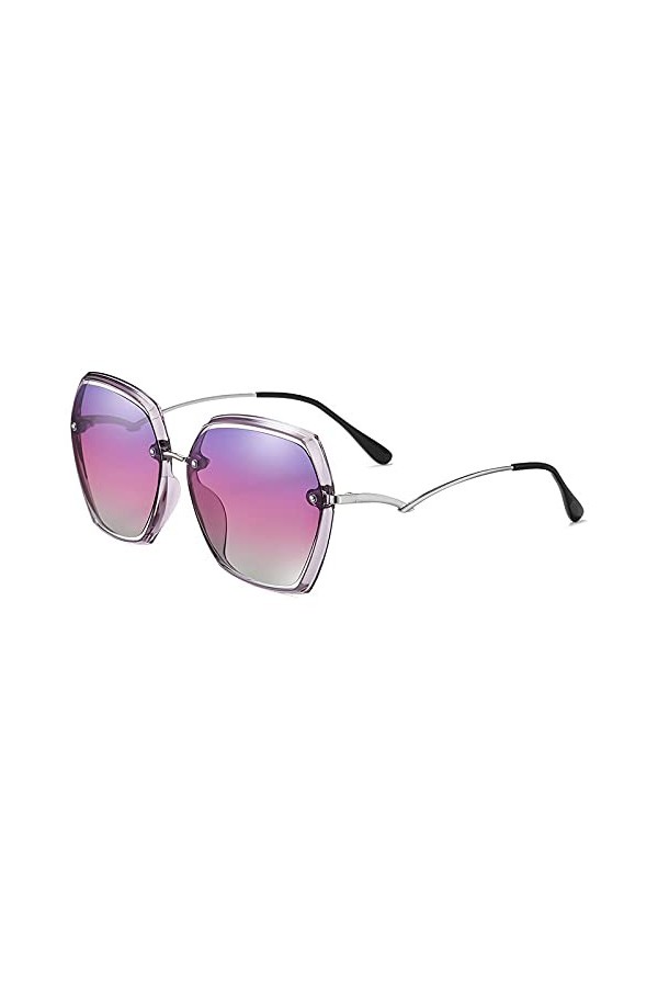 HAOMAO Lunettes de soleil polarisées carrées antireflet grand cadre en alliage Uv400 dégradé pour femmes violet