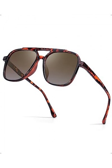 TJUTR Lunettes de soleil polarisées pour hommes et femmes, légères et anti-éblouissement, design rétro avec double pont de pr