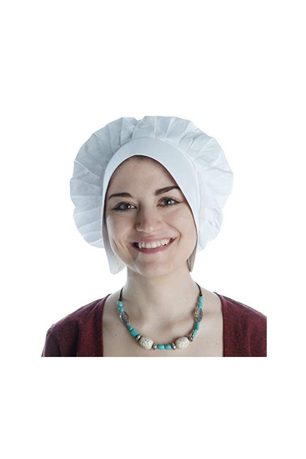 HEMAD Bonnet médiéval pour Femme - avec Assiette et Cravate - Coton Pur – Bleu