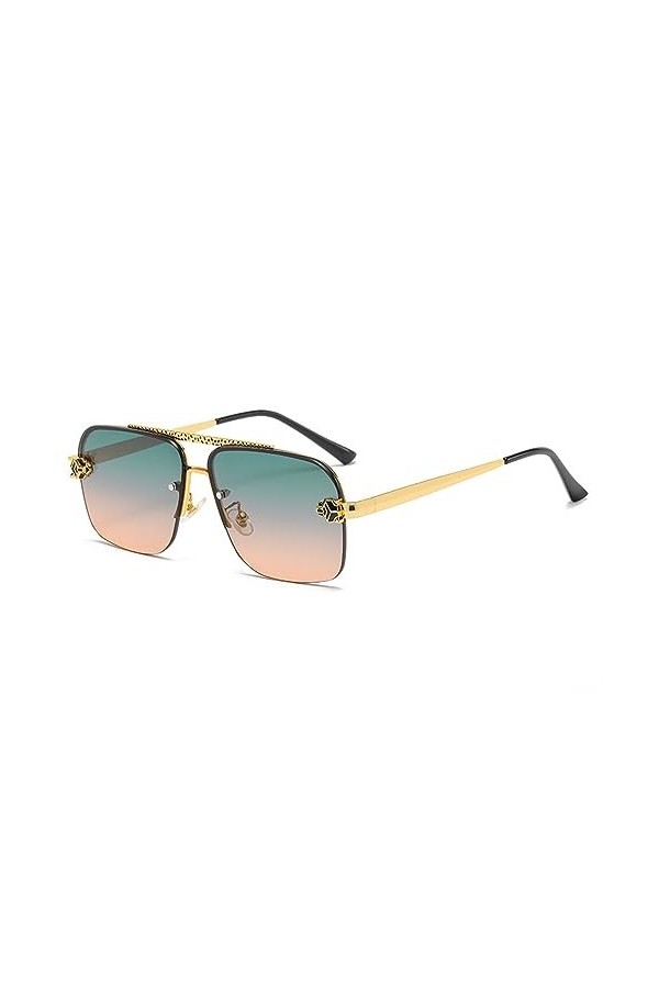 HCHES Double Beam Trimming Square Man Frameless Lunettes de soleil Lunettes de soleil Femme Léopard,5,Taille unique