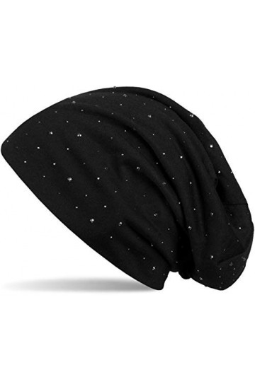 styleBREAKER Bonnet Classique Type Beanie, avec Application de Beaux Clous en Strass, Unisexe 04024037, Couleur:Noir