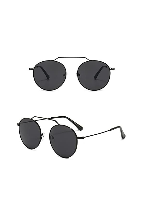 HPIRME Vintage ronde femme lunettes de soleil alliage cadre miroir lunettes soleil femmes noir surdimensionné, 1, taille uniq