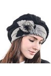 HISSHE Femmes Français Béret Chic Bonnet Hiver Chapeaux, Noir et gris, M
