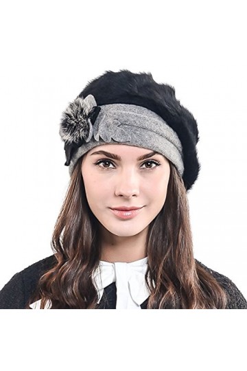 HISSHE Femmes Français Béret Chic Bonnet Hiver Chapeaux, Noir et gris, M