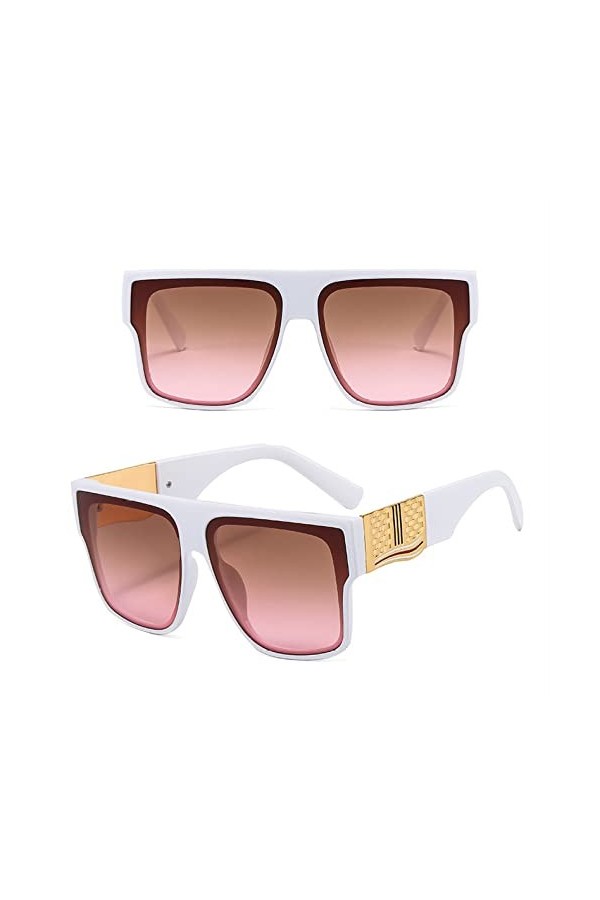 HCHES Lunettes de soleil carrées rétro surdimensionnées Femme Designer de luxe Classique Cadre noir Lunettes de soleil Unique