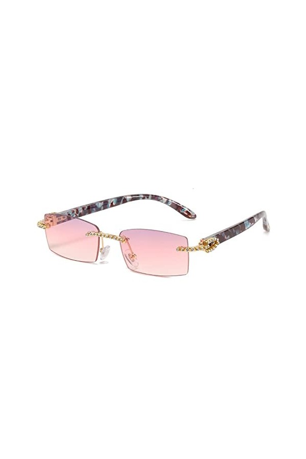 HCHES Lunettes de soleil en cristal sans monture uniques pour femmes Vintage Gradient Small Sqaure Strass Shiny Lunettes de s