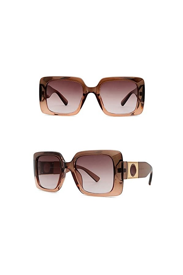 HCHES Lunettes de soleil carrées noires sexy surdimensionnées Designer Luxury Trendy Vintage Lunettes de soleil Big Frame Sha