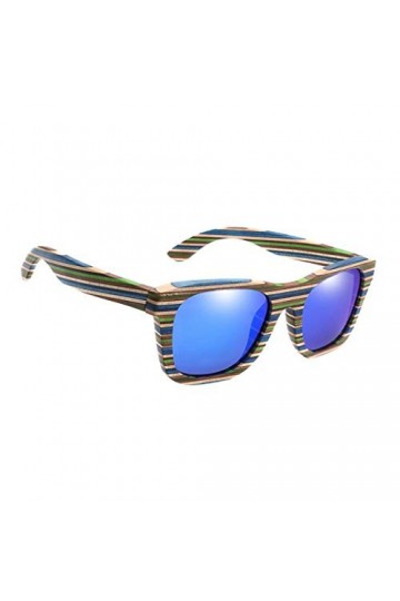Tubayia Lunettes de soleil unisexe en bois Style vintage Pour sports en plein air Pour homme et femme, bleu