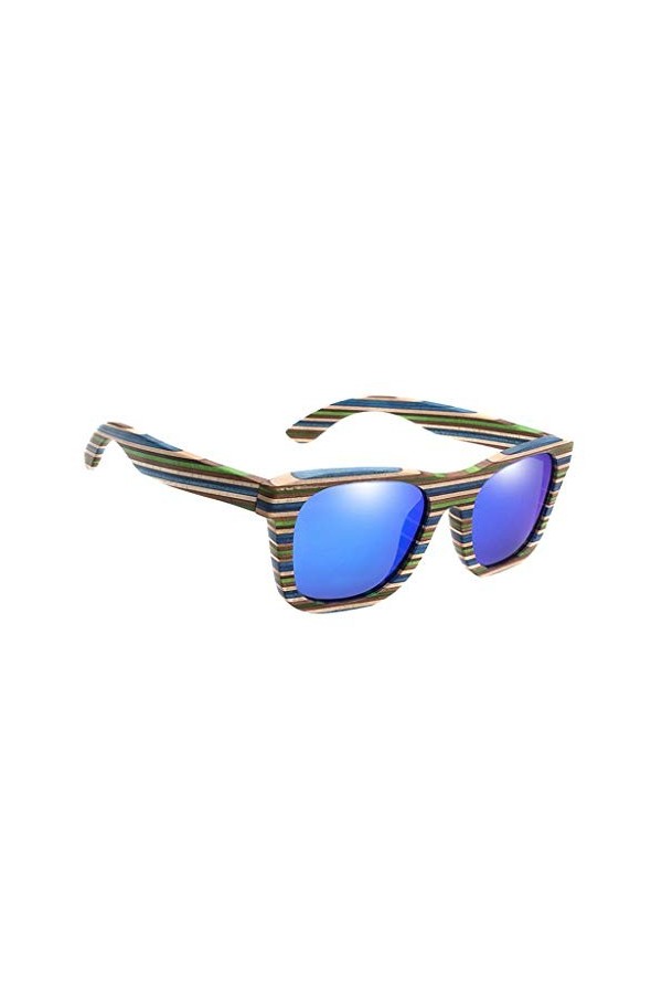 Tubayia Lunettes de soleil unisexe en bois Style vintage Pour sports en plein air Pour homme et femme, bleu