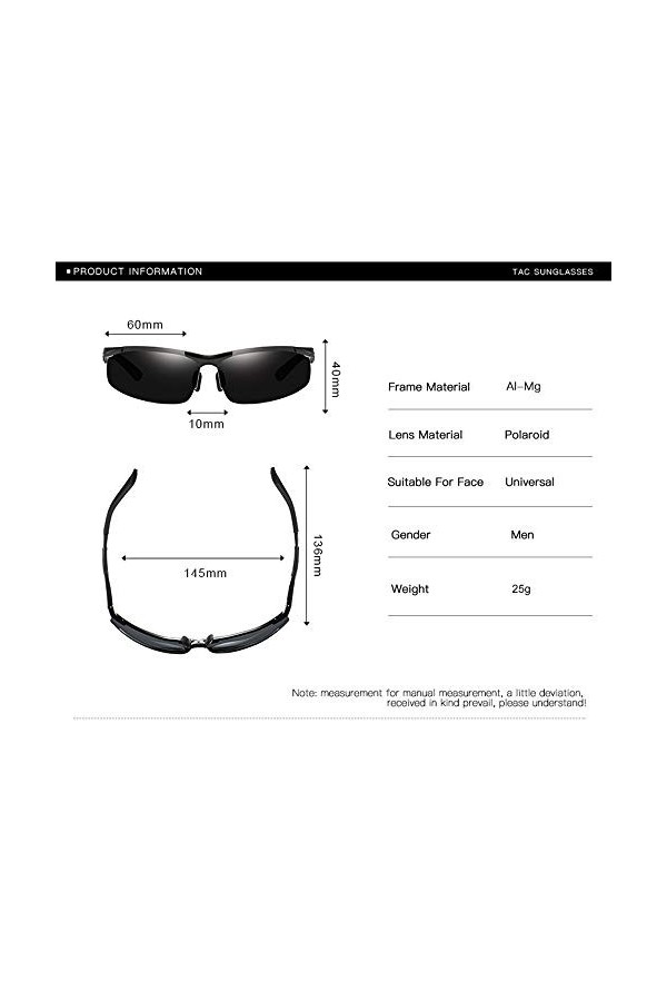 Raxinbang Lunettes de Soleil Lunettes De Soleil UV400 Anti-éblouissantes en Matériau Aluminium-magnésium Polarisé Marron Tend