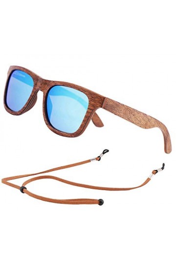 An Swallow Lunettes de Soleil Bois Homme Femme Polarisées, Lunette Soleil en Bois Bambou Cadre Polarise UV400 Bleu 