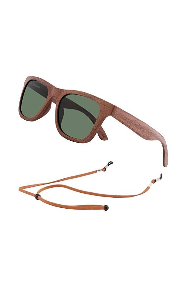 An Swallow Lunettes de Soleil Bois Homme Femme Polarisées, Lunette Soleil en Bois Bambou Cadre Polarise UV400 Bleu 