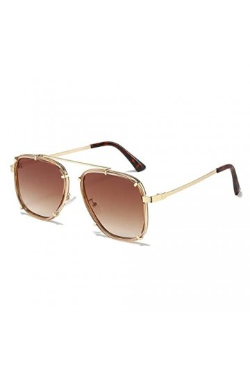 HPIRME Lunettes de soleil carrées en métal femmes Vintage Punk lunettes de soleil femmes nuances hommes, marron2928, taille u