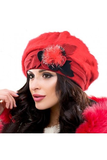 Ruphedy Bérets Femme Laine Français Béret Classique Angola Bonnet Hiver Chapeaux BR022-Rouge 