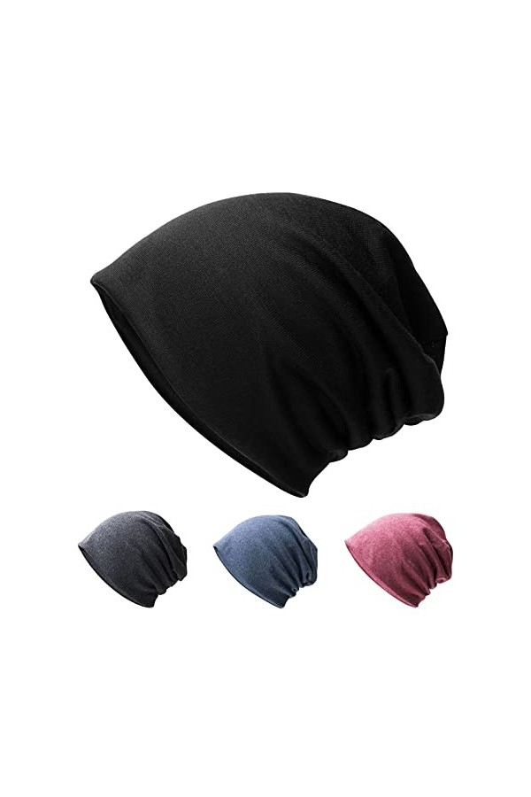 Hurinan Bonnet ample unisexe en jersey avec tête de mort - Bonnet classique - Léger et doux - En coton tricoté - Pour homme e