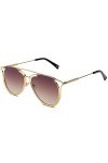 QINGZHOU Lunettes De Soleil,Homme Sauvage Hipster Street Shot Lunettes De Soleil Femmes, Jambes DOr Riz Violet Double Platea