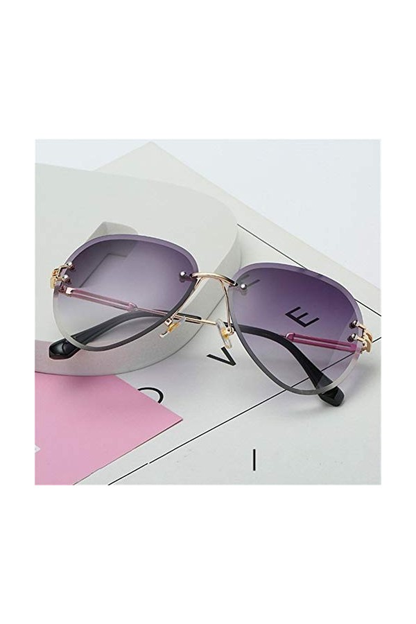 Lunettes de soleil femme Cadre en métal dégradé Shades coupe lentilles sans monture Lunettes de soleil femmes Lunettes de sol