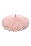 Boderier - Béret - Bonnet dhiver avec perles et strass - Pour femme - Avec pince à cheveux à lintérieur - Beige - Taille un