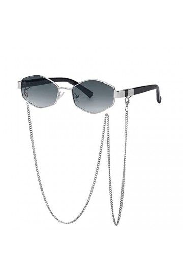 HCHES Chaîne irrégulière petites lunettes de soleil carrées pour femmes dégradé chaîne lunettes de soleil femme alliage lunet