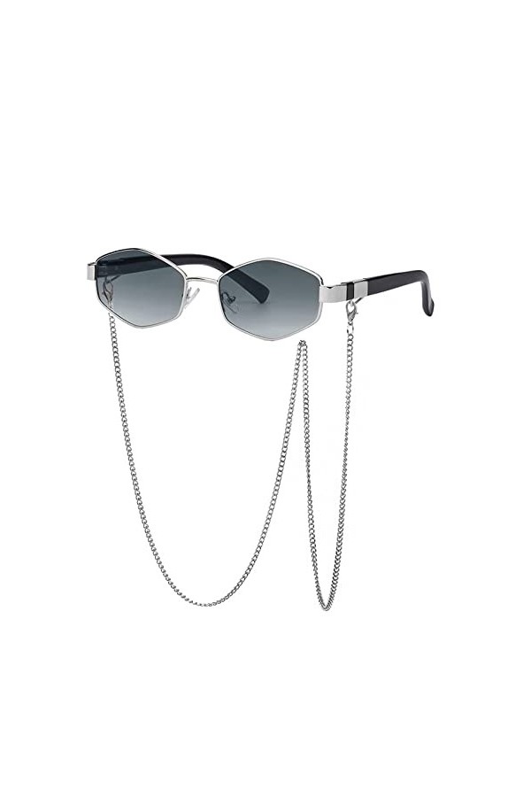 HCHES Chaîne irrégulière petites lunettes de soleil carrées pour femmes dégradé chaîne lunettes de soleil femme alliage lunet