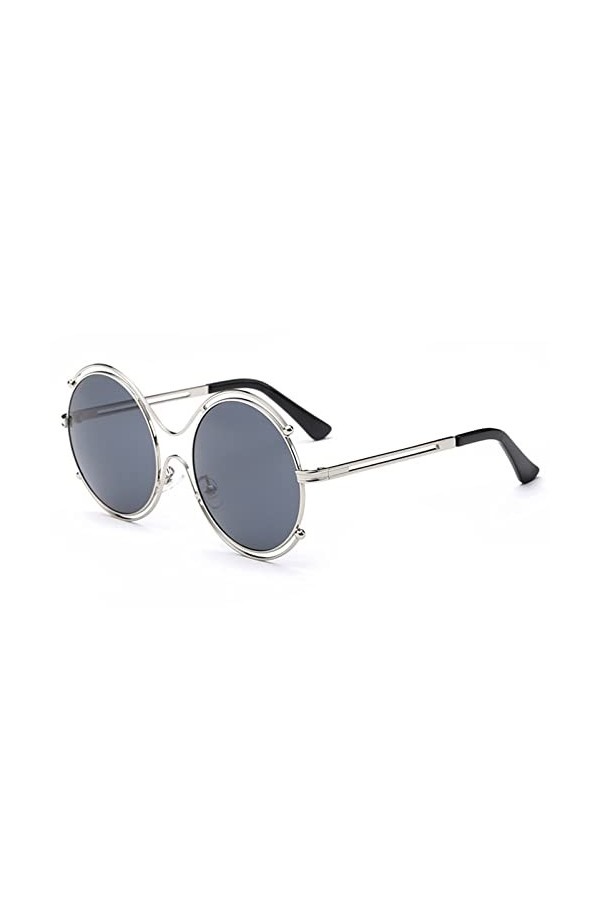 HCHES Lunettes de soleil femme miroir verres ronds nuances cadre en métal lunettes de soleil femmes concepteur été style doub
