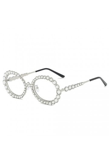 HPIRME Lunettes de soleil rondes femmes strass lunettes métal cadre brillant lunettes de soleil pour hommes lunettes, argent 