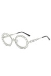 HPIRME Lunettes de soleil rondes femmes strass lunettes métal cadre brillant lunettes de soleil pour hommes lunettes, argent 