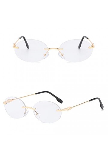 Designer de luxe Ovale Lunettes de soleil sans monture Femmes Hommes Métal Sans cadre Petites lunettes de soleil rétro Dames 