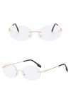 Designer de luxe Ovale Lunettes de soleil sans monture Femmes Hommes Métal Sans cadre Petites lunettes de soleil rétro Dames 