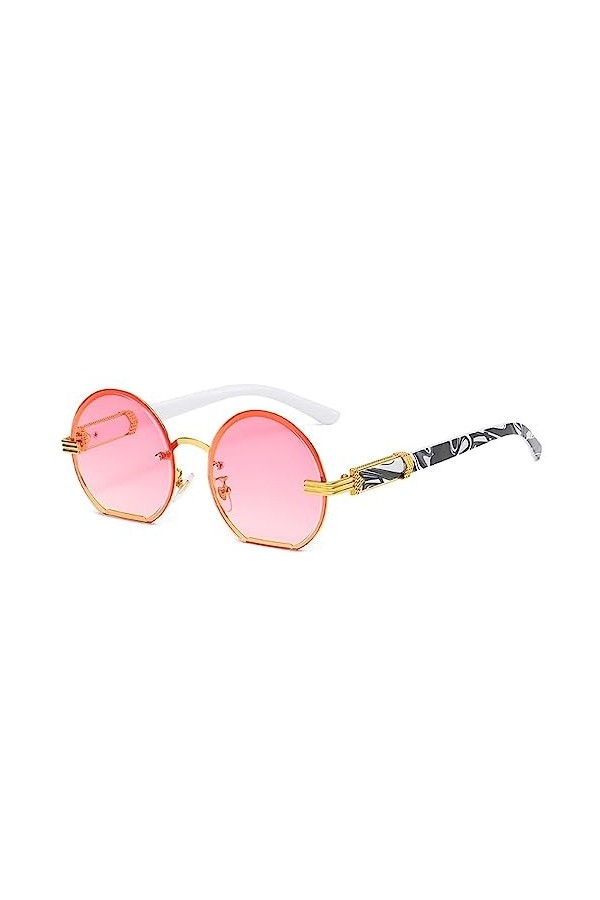 HPIRME Lunettes de soleil à jambe marbrée demi-ronde pour femmes Lunettes de soleil dégradées Femme Nuances sans monture Uv40