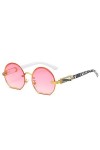 HPIRME Lunettes de soleil à jambe marbrée demi-ronde pour femmes Lunettes de soleil dégradées Femme Nuances sans monture Uv40