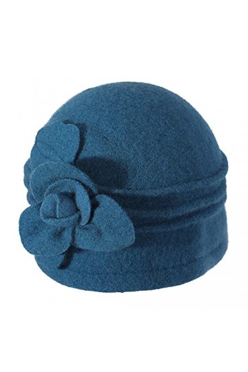 ZLYC 1920 Vintage Chapeau Cloche en Laine Fleur Chapeaux Melon pour Femme Fleur de Paon Bleu 