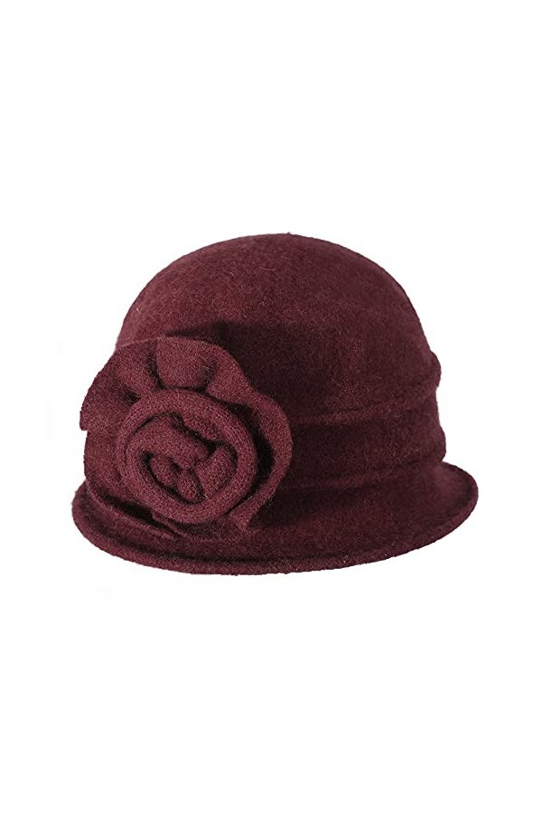 ZLYC 1920 Vintage Chapeau Cloche en Laine Fleur Chapeaux Melon pour Femme Fleur de Paon Bleu 