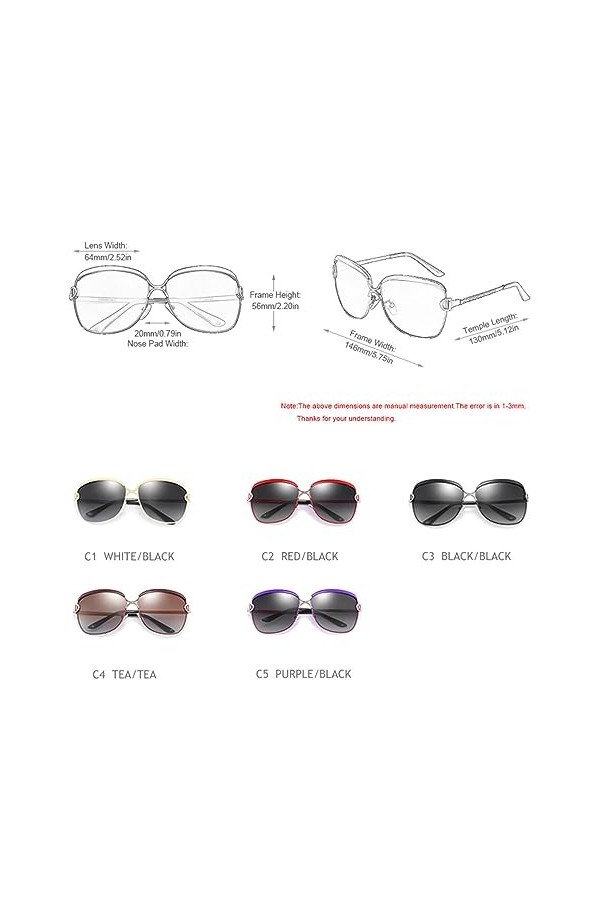 HCHES Lunettes de soleil polarisées surdimensionnées femmes métal dames lunettes de soleil anti-éblouissement conduite lunett