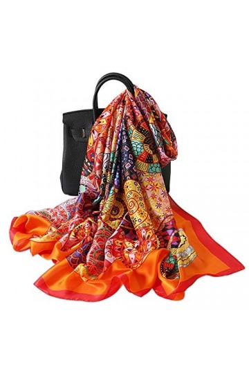 LumiSyne Foulards En Soie Femme Écharpe Imprimé Motif De Peintures Vintage Tournesol Floral Style Ethnique Écharpe Longue Gra